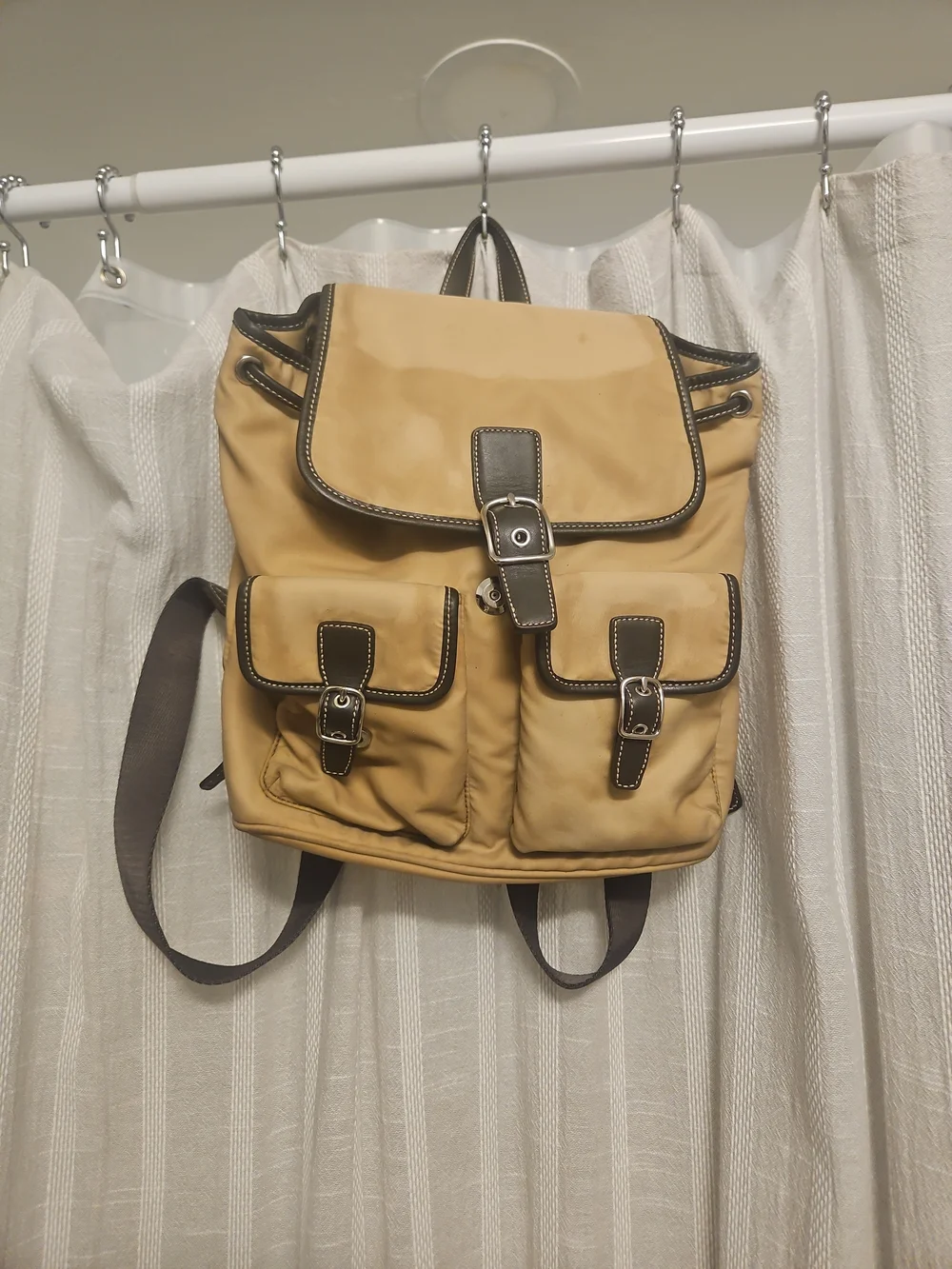 Coach Tan Backpack with Dark Brown Trim